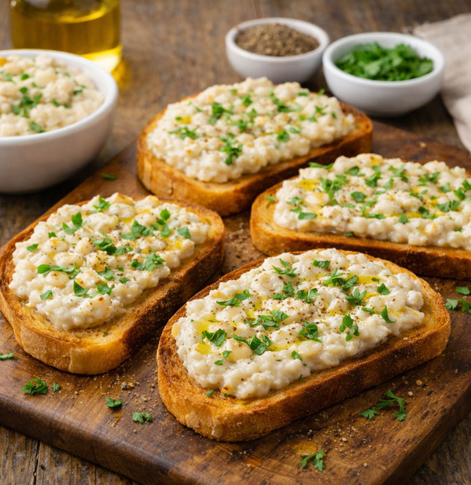 White Bean Garlic Toast Topping